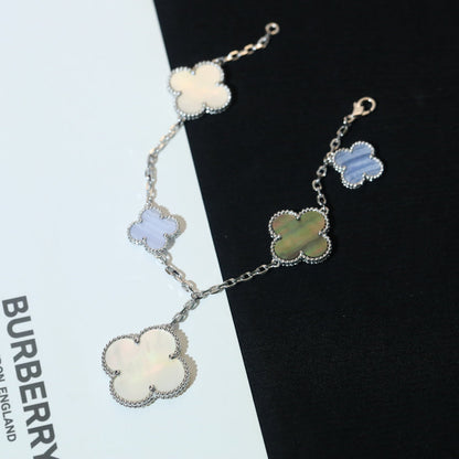[ORA]CLOVER BRACELET 5 MOTIFS MOP CHALCEDONY SILVER
