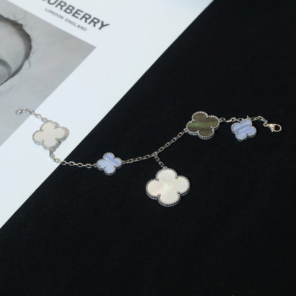[ORA]CLOVER BRACELET 5 MOTIFS MOP CHALCEDONY SILVER