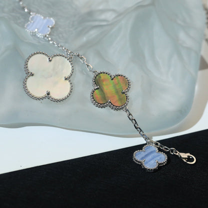 [ORA]CLOVER BRACELET 5 MOTIFS MOP CHALCEDONY SILVER