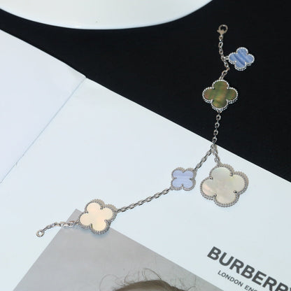 [ORA]CLOVER BRACELET 5 MOTIFS MOP CHALCEDONY SILVER