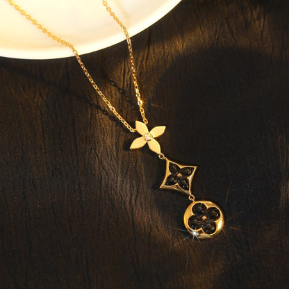 [ORA]STAR AND SUN ONYX PINK GOLD NECKLACE