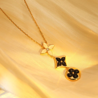 [ORA]STAR AND SUN ONYX PINK GOLD NECKLACE