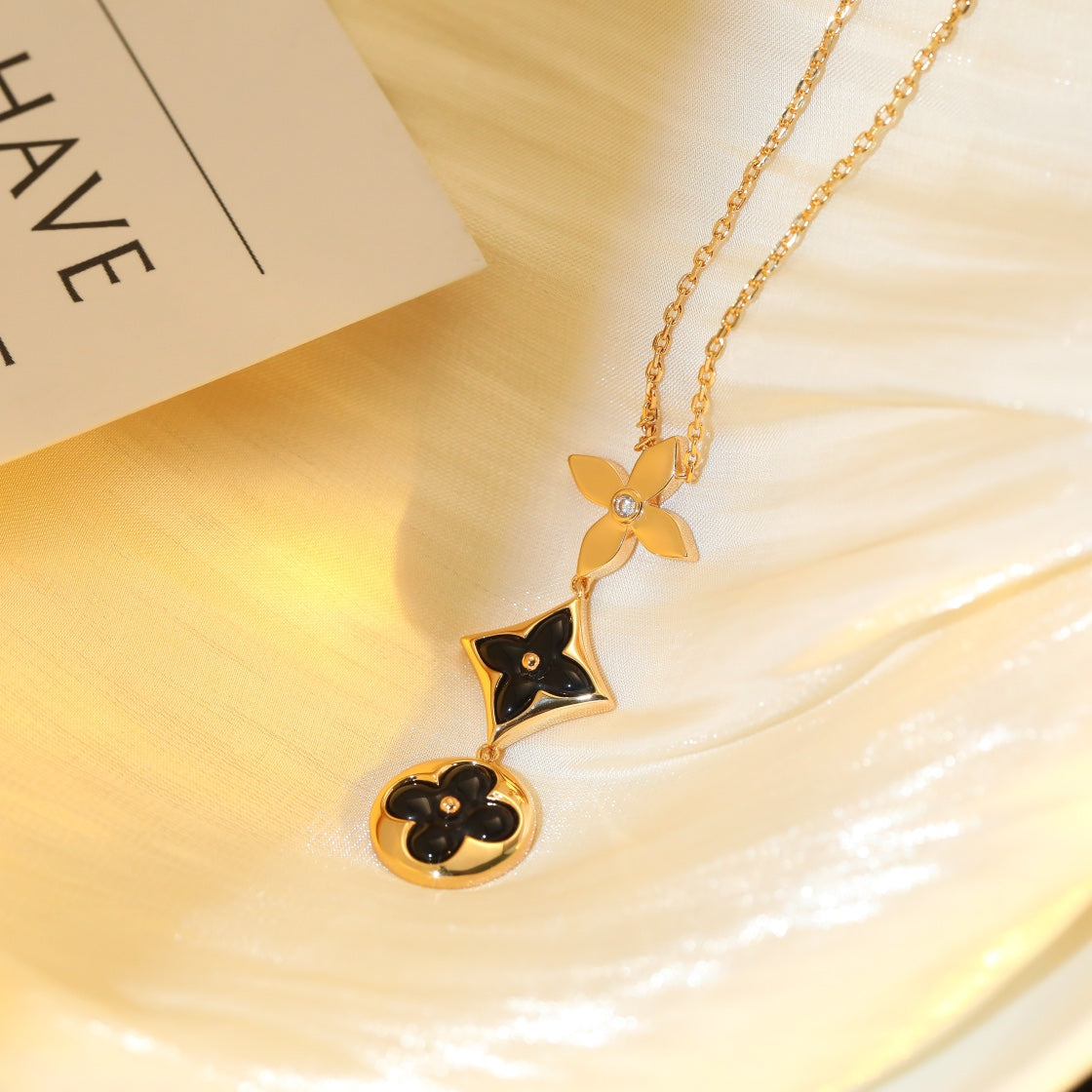 [ORA]STAR AND SUN ONYX PINK GOLD NECKLACE