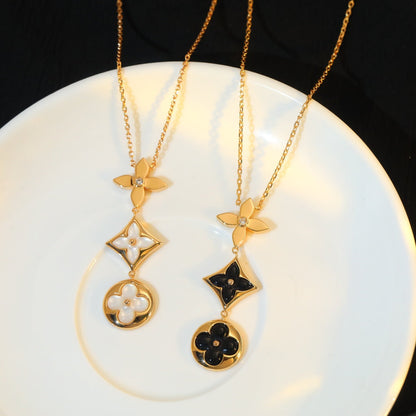 [ORA]STAR AND SUN ONYX PINK GOLD NECKLACE