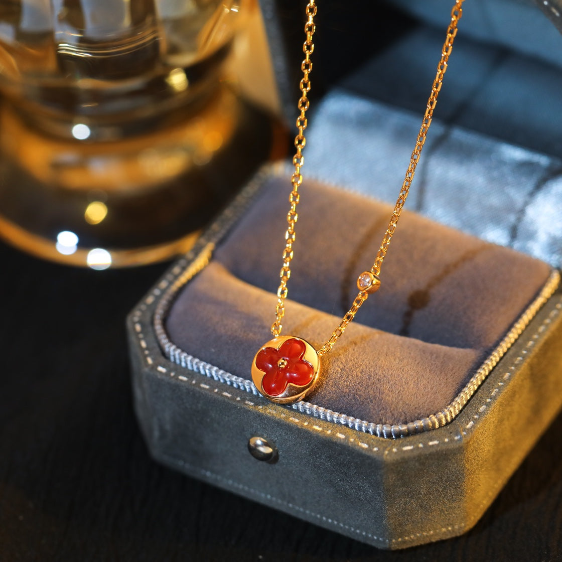 [ORA]SUN PEDANT PINK GOLD 1 DIAMOND NECKLACE