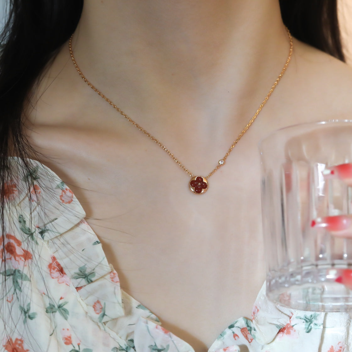 [ORA]SUN PEDANT PINK GOLD 1 DIAMOND NECKLACE