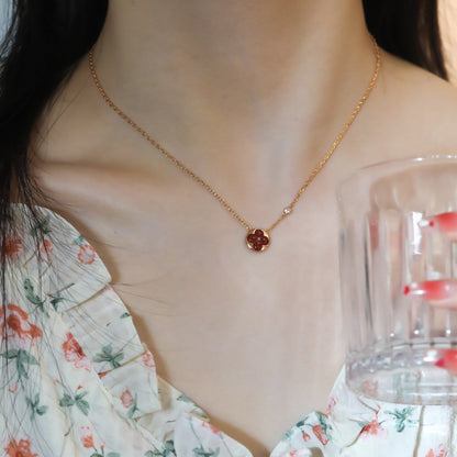 [ORA]SUN PEDANT PINK GOLD 1 DIAMOND NECKLACE
