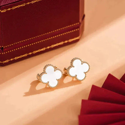 [ORA]CLOVER MEDIUM 1 MOTIFS  WHITE MOP STUD EARRINGS