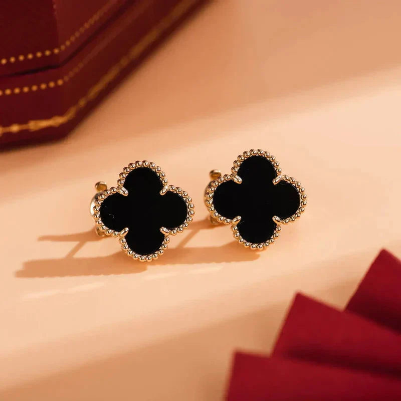 [ORA]CLOVER MEDIUM 1 MOTIFS  ONYX STUD EARRINGS