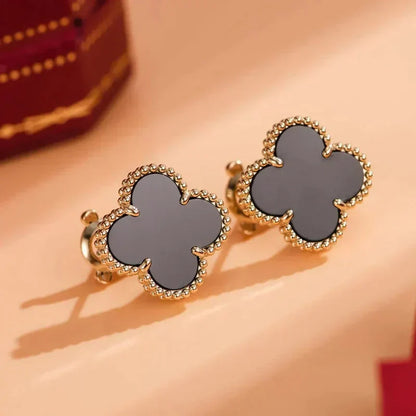 [ORA]CLOVER MEDIUM 1 MOTIFS  ONYX STUD EARRINGS