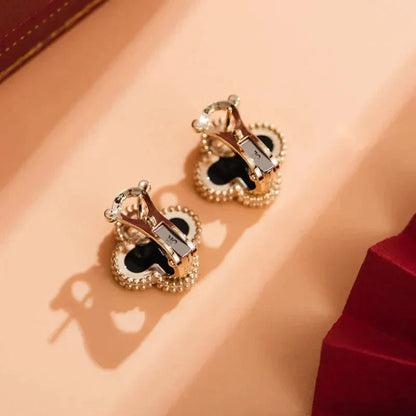 [ORA]CLOVER MEDIUM 1 MOTIFS  ONYX STUD EARRINGS