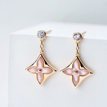[ORA]DOUBLE STAR PINK GOLD MOP DROP EARRINGS