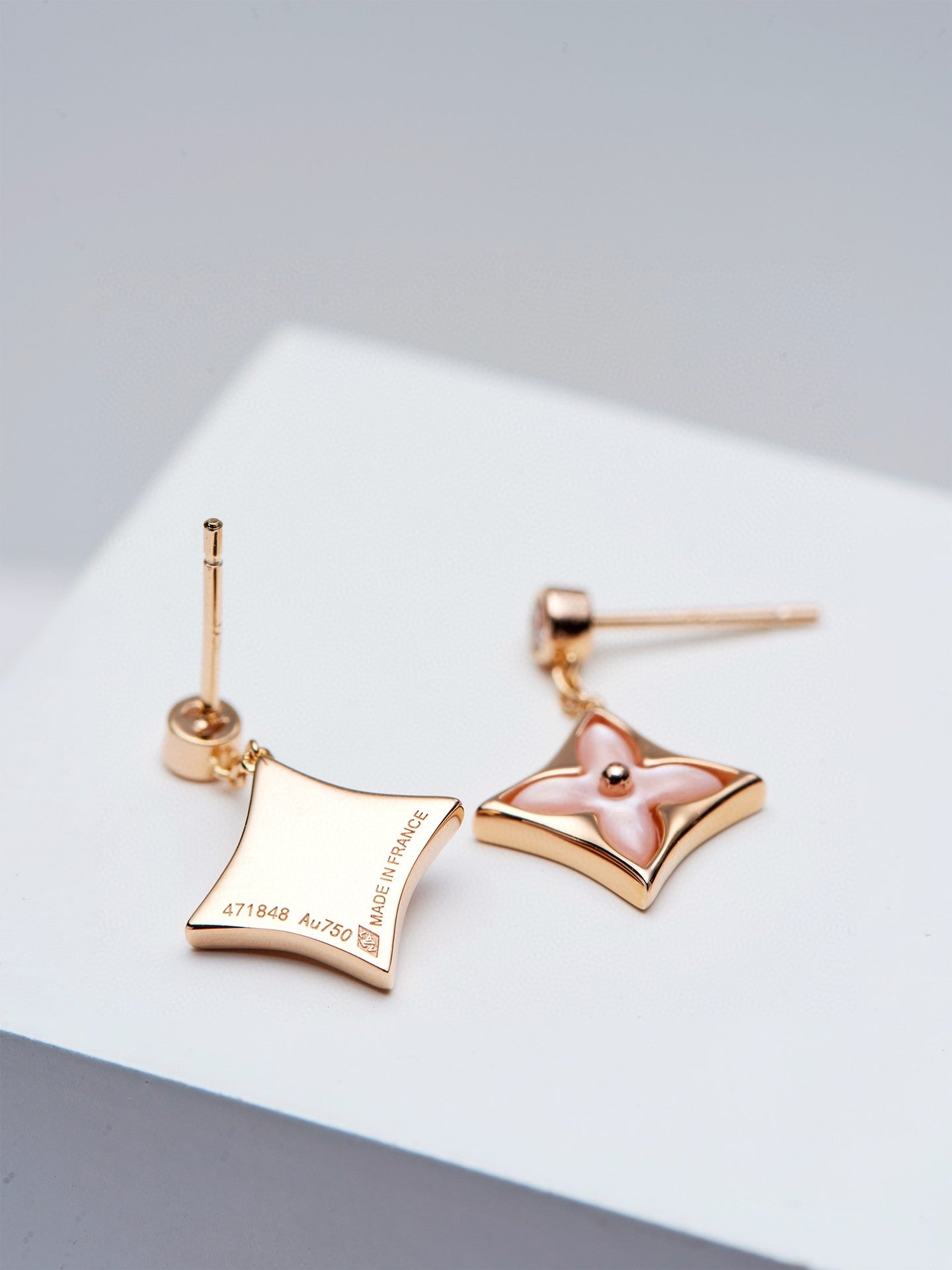 [ORA]DOUBLE STAR PINK GOLD MOP DROP EARRINGS