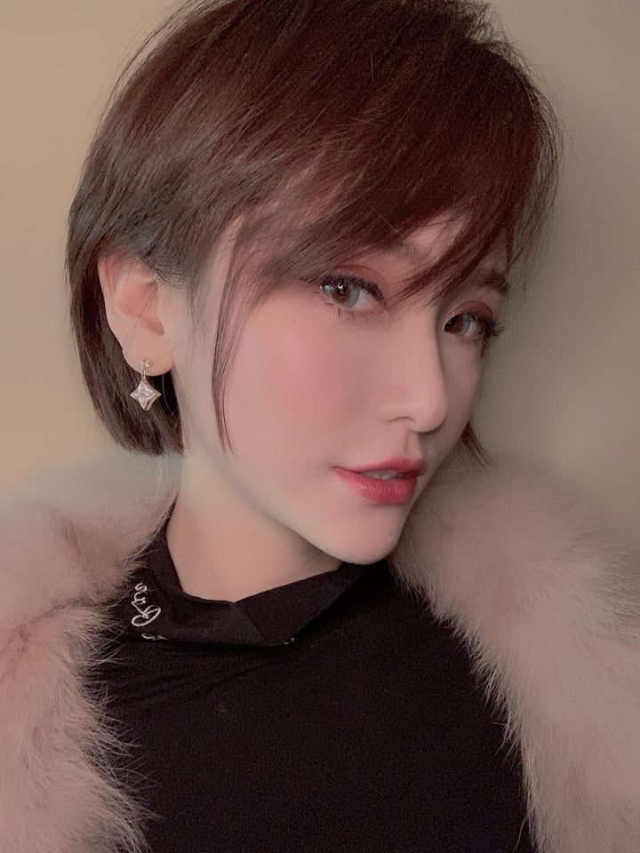 [ORA]DOUBLE STAR PINK GOLD MOP DROP EARRINGS