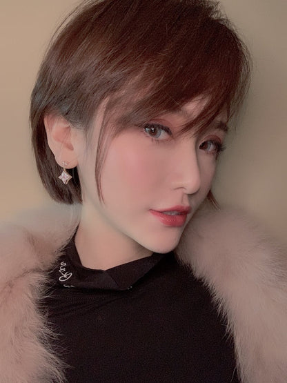 [ORA]DOUBLE STAR PINK GOLD MOP DROP EARRINGS