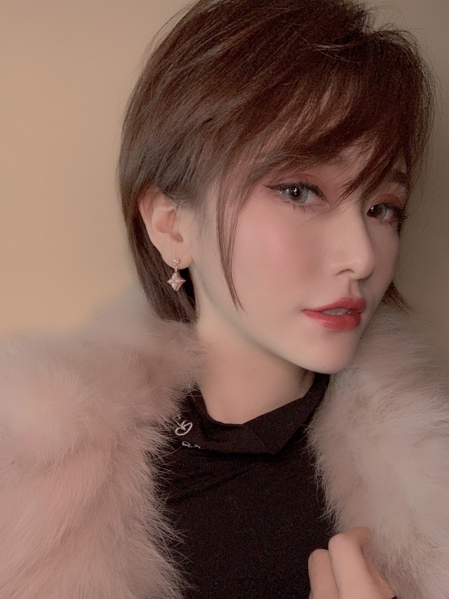 [ORA]DOUBLE STAR PINK GOLD MOP DROP EARRINGS