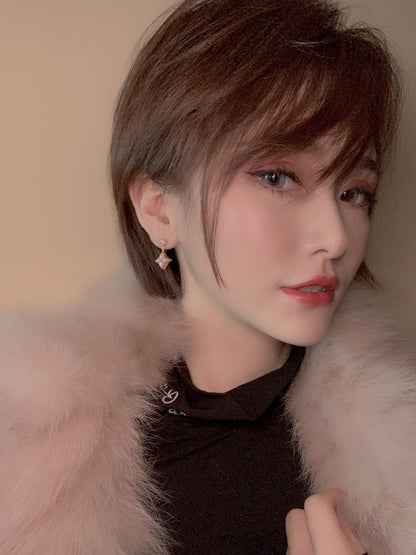 [ORA]DOUBLE STAR PINK GOLD MOP DROP EARRINGS