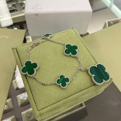 [ORA]CLOVER 5 MOTIFS SIVLER MALACHITE BRACELET