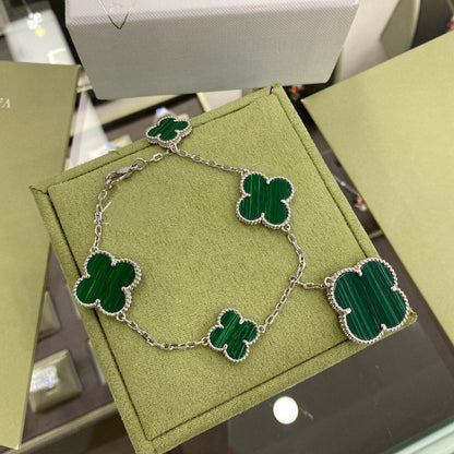 [ORA]CLOVER 5 MOTIFS SIVLER MALACHITE BRACELET
