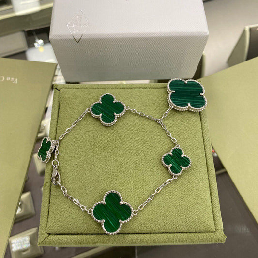 [ORA]CLOVER 5 MOTIFS SIVLER MALACHITE BRACELET