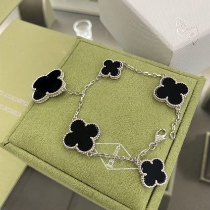 [ORA]CLOVER 5 MOTIFS SIVLER ONYX BRACELET