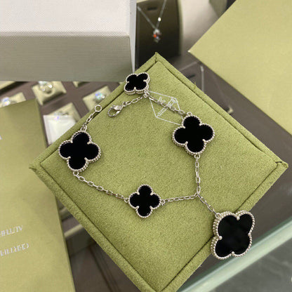 [ORA]CLOVER 5 MOTIFS SIVLER ONYX BRACELET