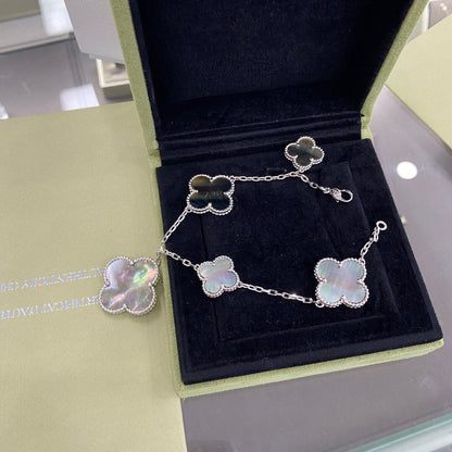 [ORA]CLOVER 5 MOTIFS SIVLER DARK MOP BRACELET