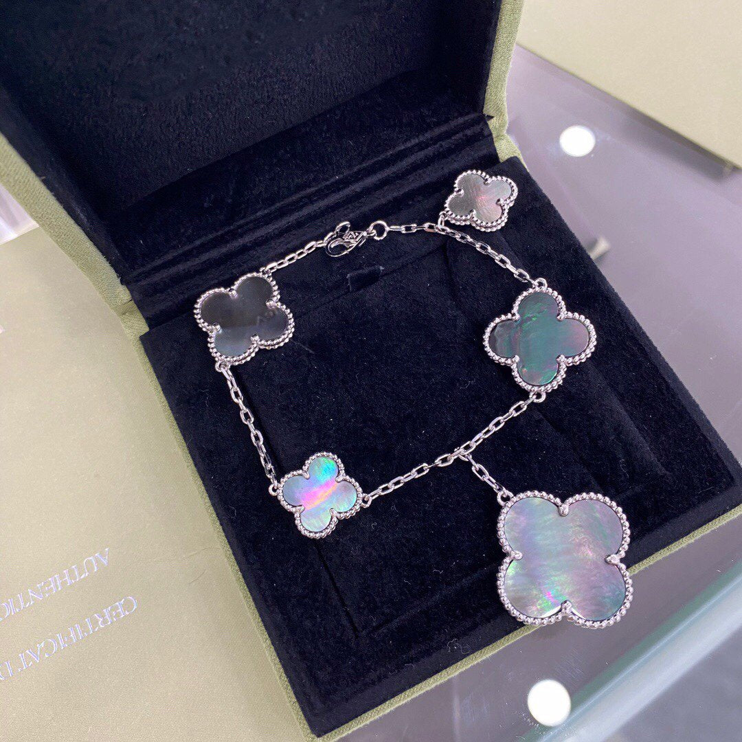 [ORA]CLOVER 5 MOTIFS SIVLER DARK MOP BRACELET