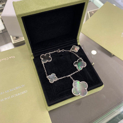 [ORA]CLOVER 5 MOTIFS SIVLER DARK MOP BRACELET