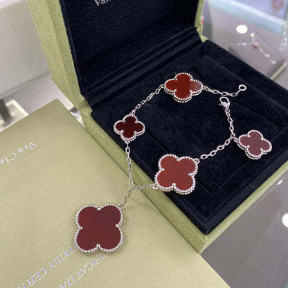 [ORA]CLOVER 5 MOTIFS SIVLER CARNELIAN BRACELET