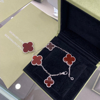 [ORA]CLOVER 5 MOTIFS SIVLER CARNELIAN BRACELET