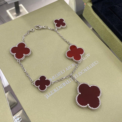 [ORA]CLOVER 5 MOTIFS SIVLER CARNELIAN BRACELET