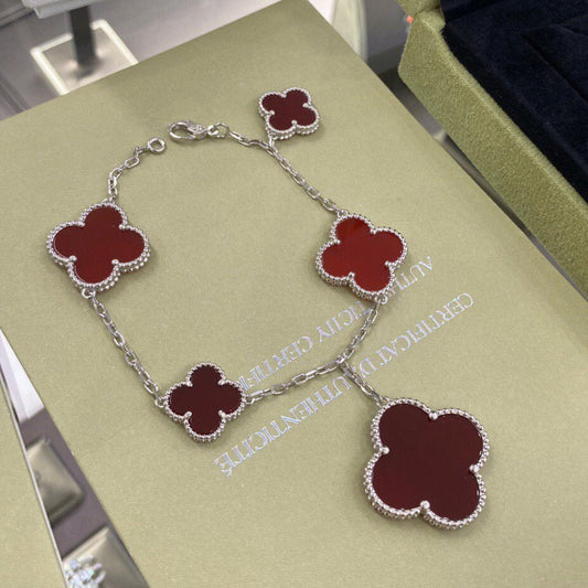 [ORA]CLOVER 5 MOTIFS SIVLER CARNELIAN BRACELET