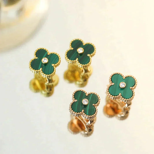 [ORA]CLOVER MEDIUM 1 MOTIFS MALACHITE DIAMOND EARRINGS