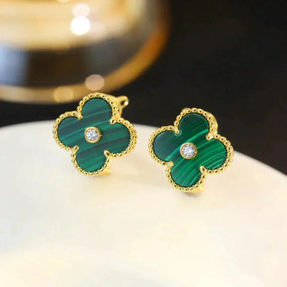 [ORA]CLOVER MEDIUM 1 MOTIFS MALACHITE DIAMOND EARRINGS