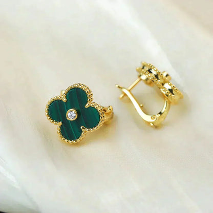 [ORA]CLOVER MEDIUM 1 MOTIFS MALACHITE DIAMOND EARRINGS