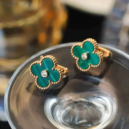 [ORA]CLOVER MEDIUM 1 MOTIFS MALACHITE DIAMOND EARRINGS