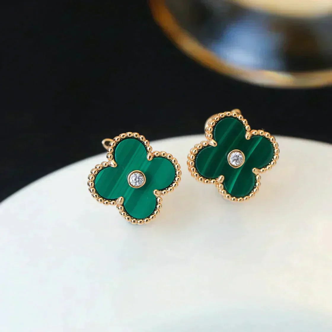 [ORA]CLOVER MEDIUM 1 MOTIFS MALACHITE DIAMOND EARRINGS