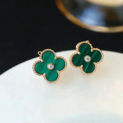 [ORA]CLOVER MEDIUM 1 MOTIFS MALACHITE DIAMOND EARRINGS