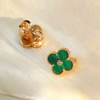 [ORA]CLOVER MEDIUM 1 MOTIFS MALACHITE DIAMOND EARRINGS