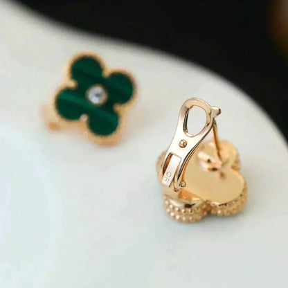 [ORA]CLOVER MEDIUM 1 MOTIFS MALACHITE DIAMOND EARRINGS