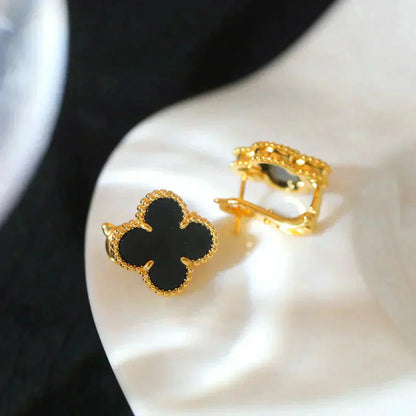 [ORA]CLOVER MEDIUM 1 MOTIFS  ONYX STUD EARRINGS