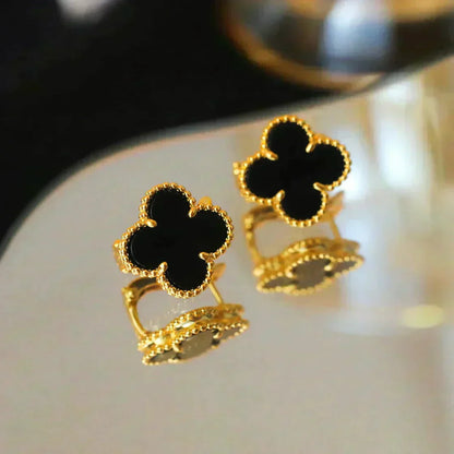 [ORA]CLOVER MEDIUM 1 MOTIFS  ONYX STUD EARRINGS