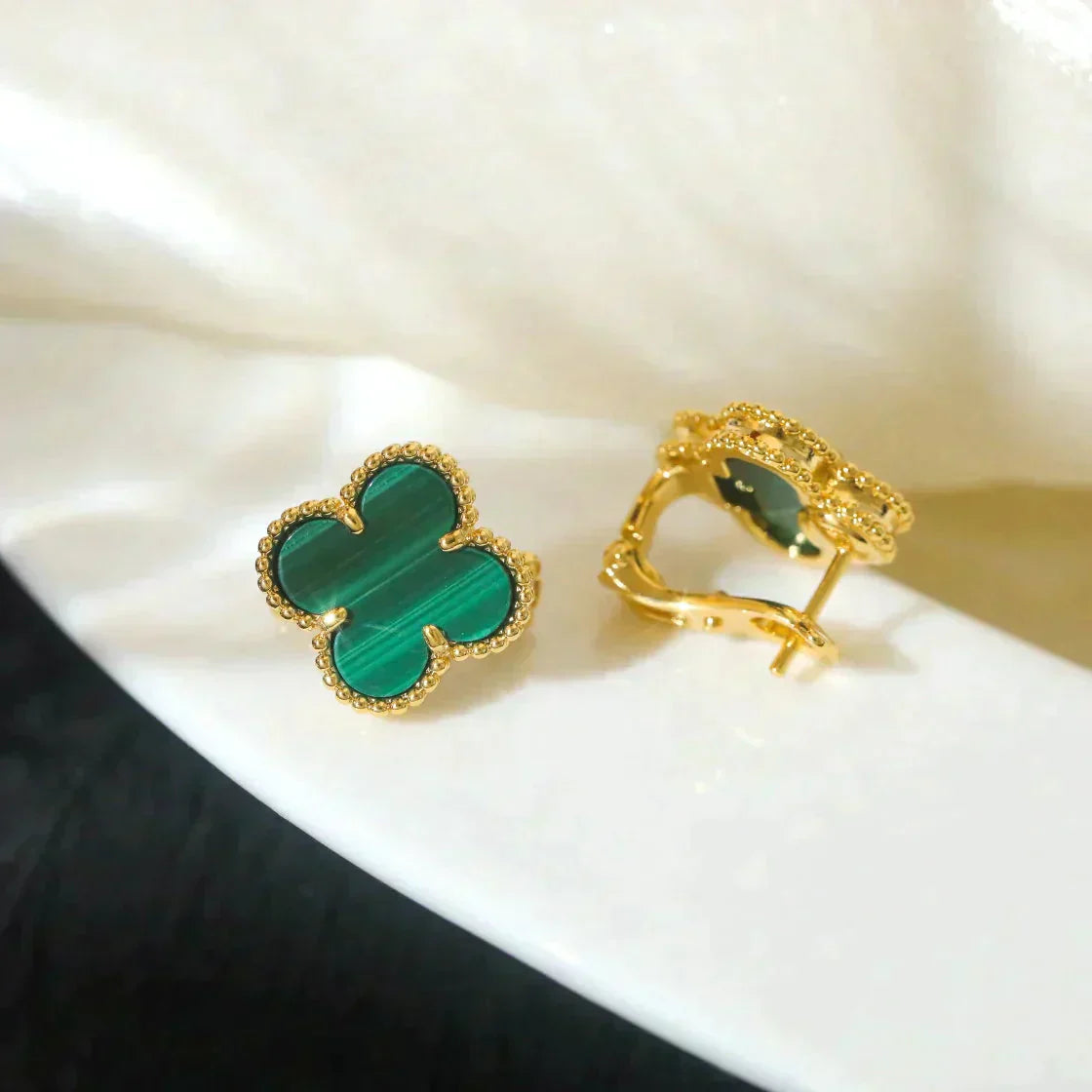 [ORA]CLOVER MEDIUM 1 MOTIFS MALACHITE  EARRINGS