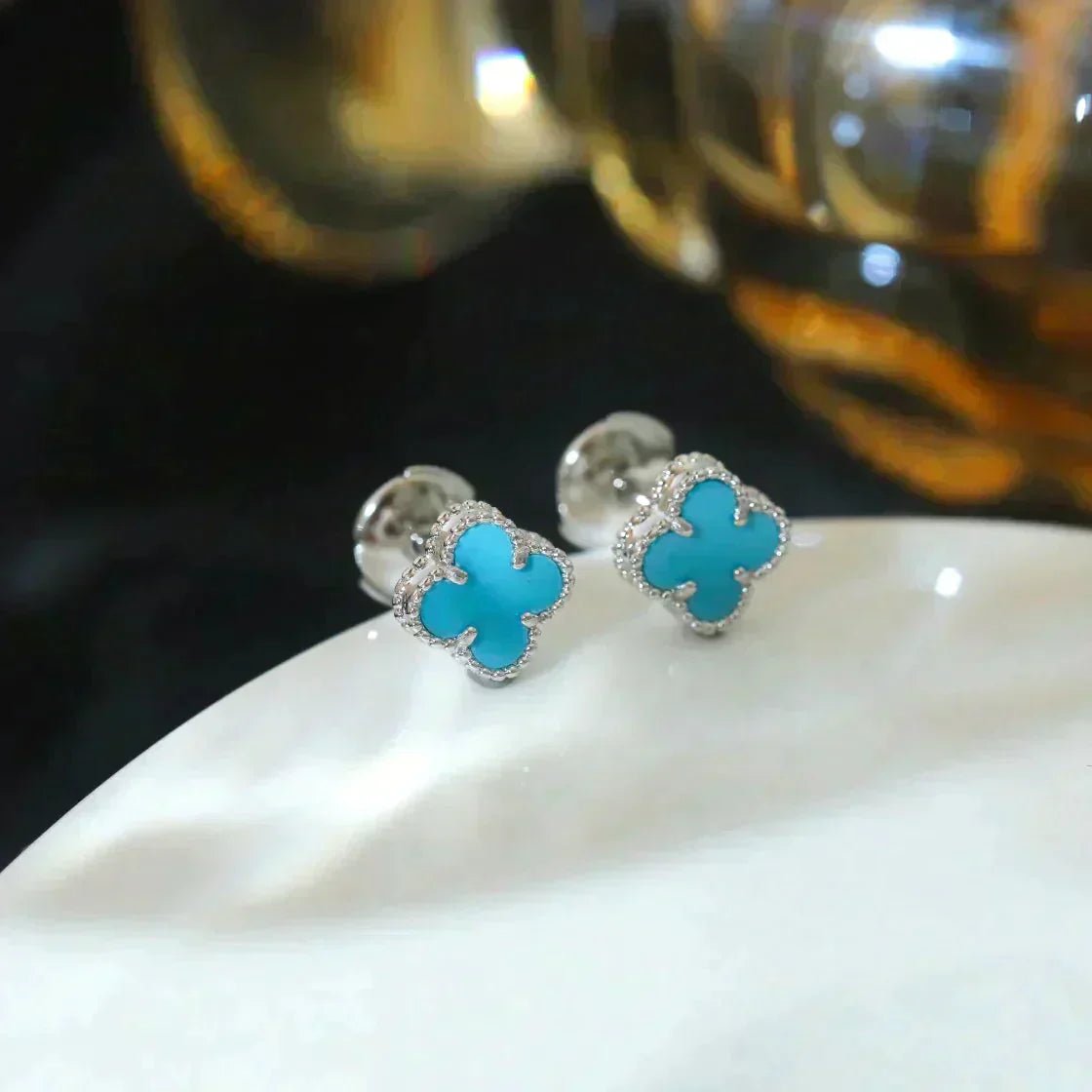 [ORA]CLOVER MINI 9.5MM ONYX STUD EARRINGS SILVER