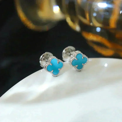 [ORA]CLOVER MINI 9.5MM ONYX STUD EARRINGS SILVER