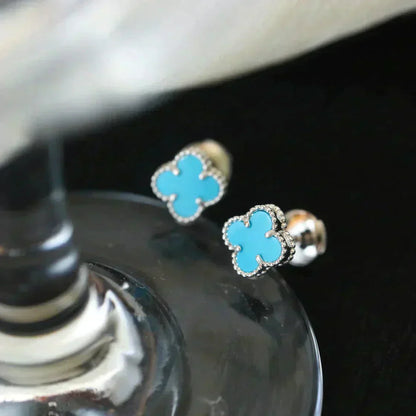 [ORA]CLOVER MINI 9.5MM ONYX STUD EARRINGS SILVER