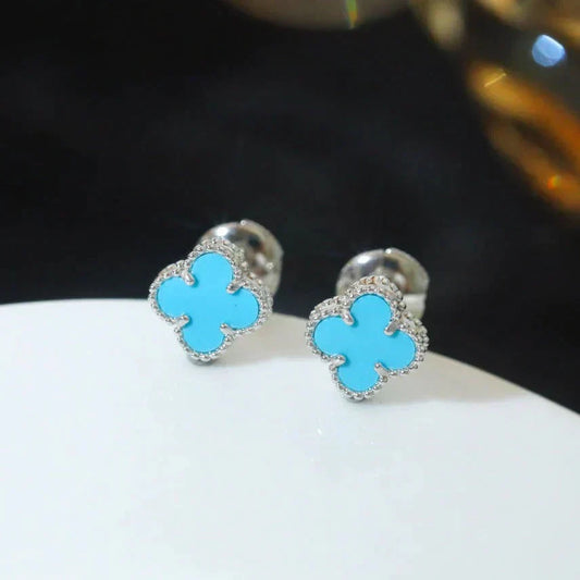 [ORA]CLOVER MINI 9.5MM ONYX STUD EARRINGS SILVER