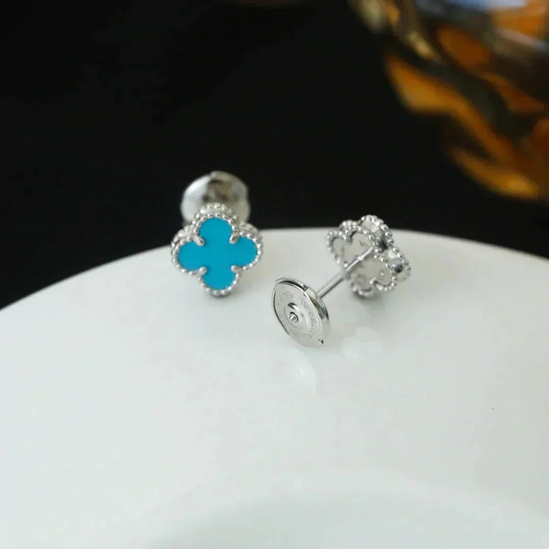 [ORA]CLOVER MINI 9.5MM ONYX STUD EARRINGS SILVER