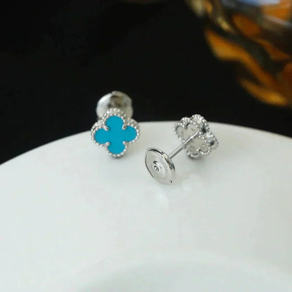 [ORA]CLOVER MINI 9.5MM ONYX STUD EARRINGS SILVER